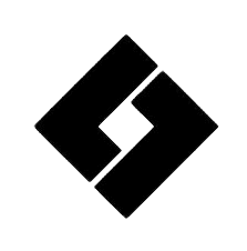 A minimalist geometric logo composed of two interlocking diamond shapes outlined in white against a solid black background, creating a clean, modern, and symmetrical visual identity with negative space forming a subtle 'S' or infinity-like motif at the center.